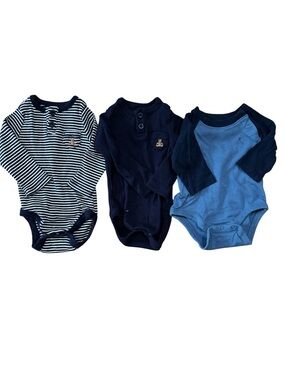 GAP Navy, Light Blue & Navy/White Stripe Long-Sleeve One-Piece Bodysuit Set